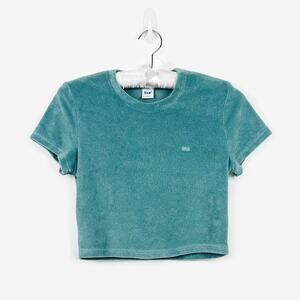 Aritzia TNA Terry Cloth Cropped Tee Small Teal Casual Lounge Clean Girl Softcore